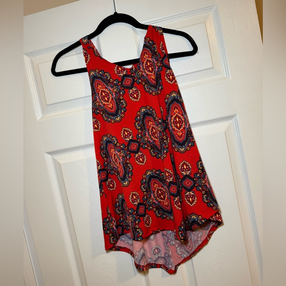 Sydney Rose Women’s Red Handkerchief Asymmetrical Tank Top- Size Medium